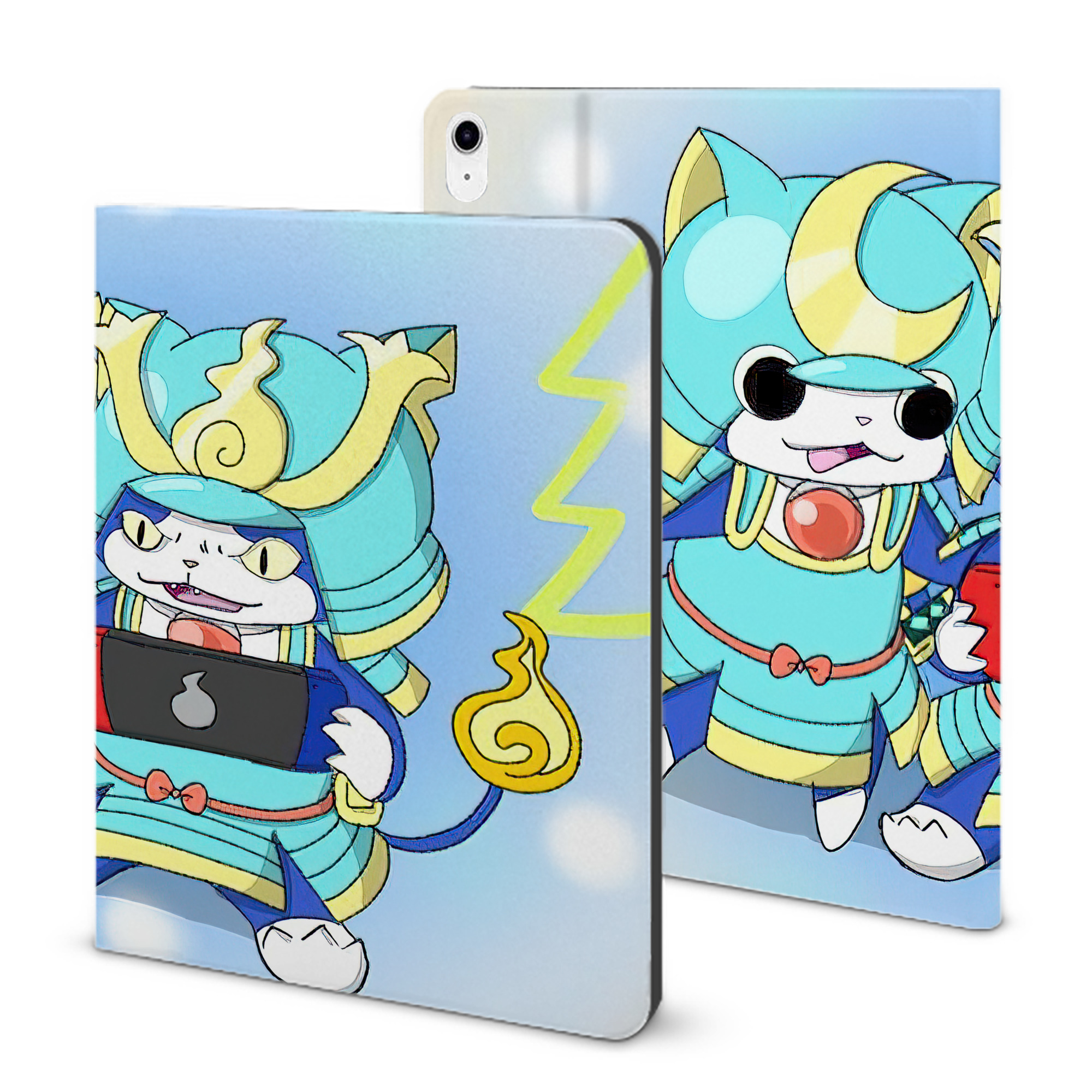 （画像用） 妖怪ウォッチ Yo-kai Watch IPad ケース ブック型 PUレザー TPU 耐衝撃 軽量 薄型 ペン収納なし 全面保護 IPad 各モデル対応